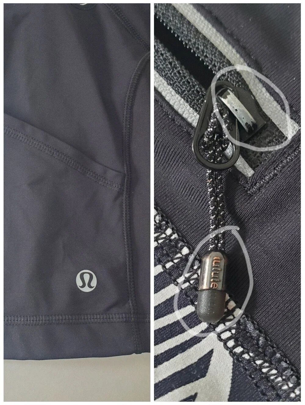 Lululemon Run Dart & Dash Black Bike Shorts 6 Contrast Quilt Waistband Hiking